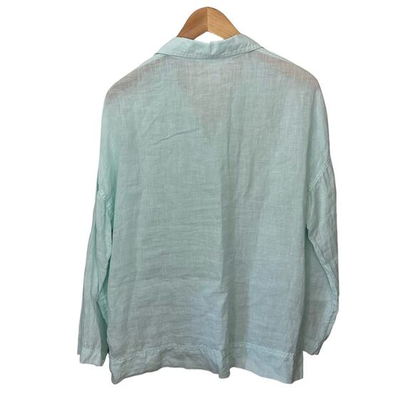 C & C California 100% Linen Tunic Top Light Green V Neck Pullover Women’s Size M - Picture 3 of 7